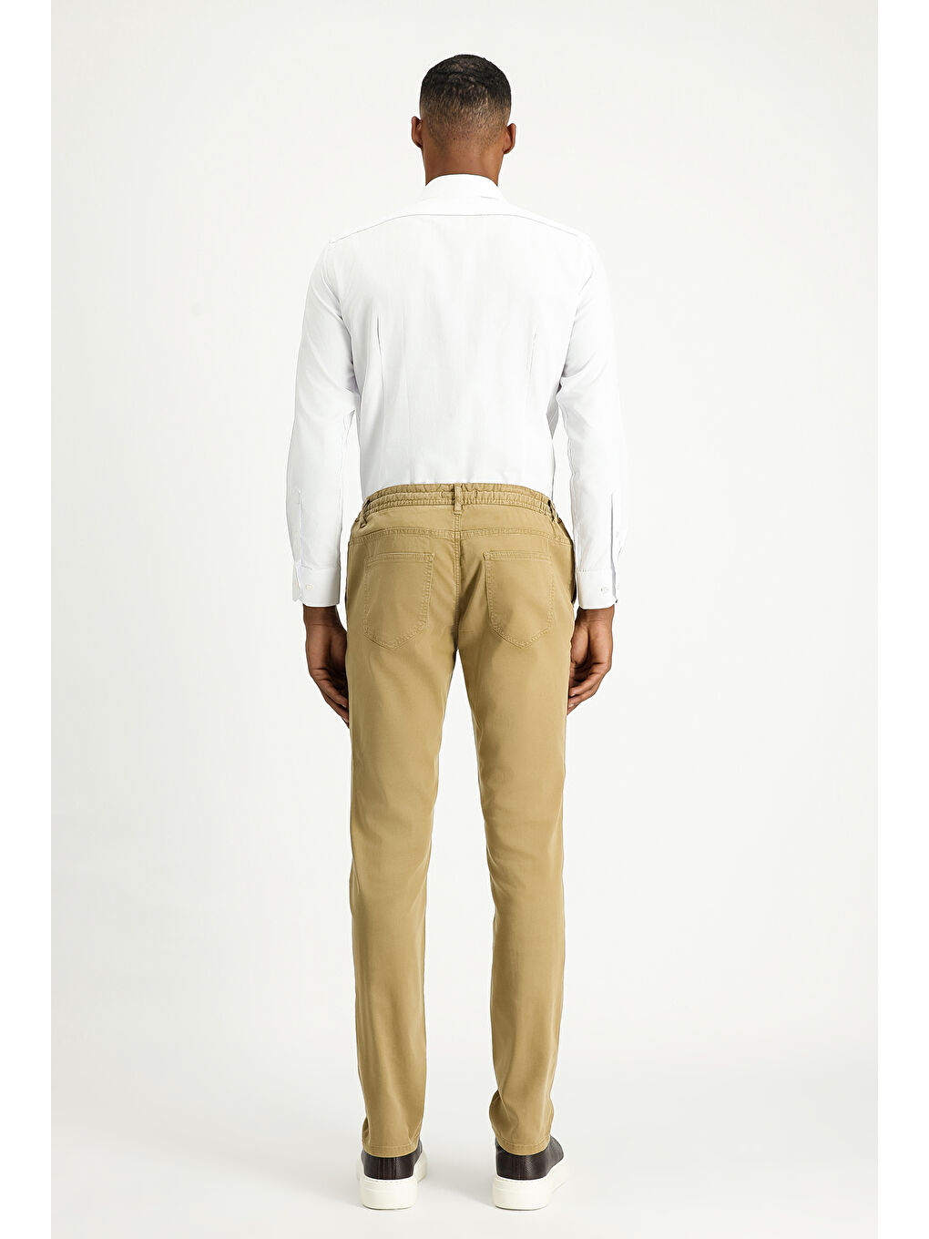 Bej Regular Fit Beli Lastikli İpli Elastanlı Pantolon-4