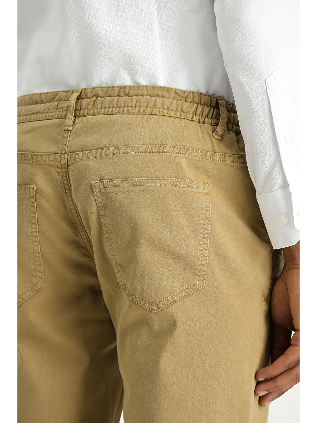 Bej Regular Fit Beli Lastikli İpli Elastanlı Pantolon-5