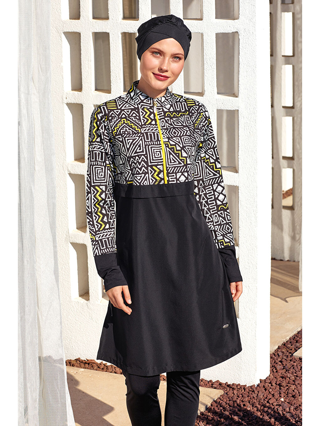 Spor Elastan Tam Kapalı Tesettür Mayo Jules 1407 Siyah