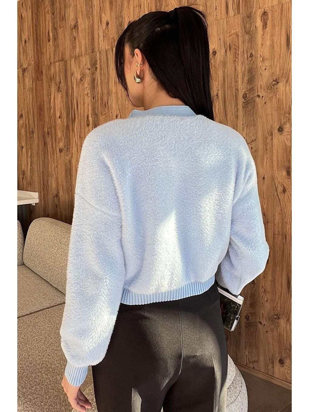 Mavi Kadın Taşlı Yumoş Triko Ceket (s-m-l-xl Beden Uyumludur.)-3