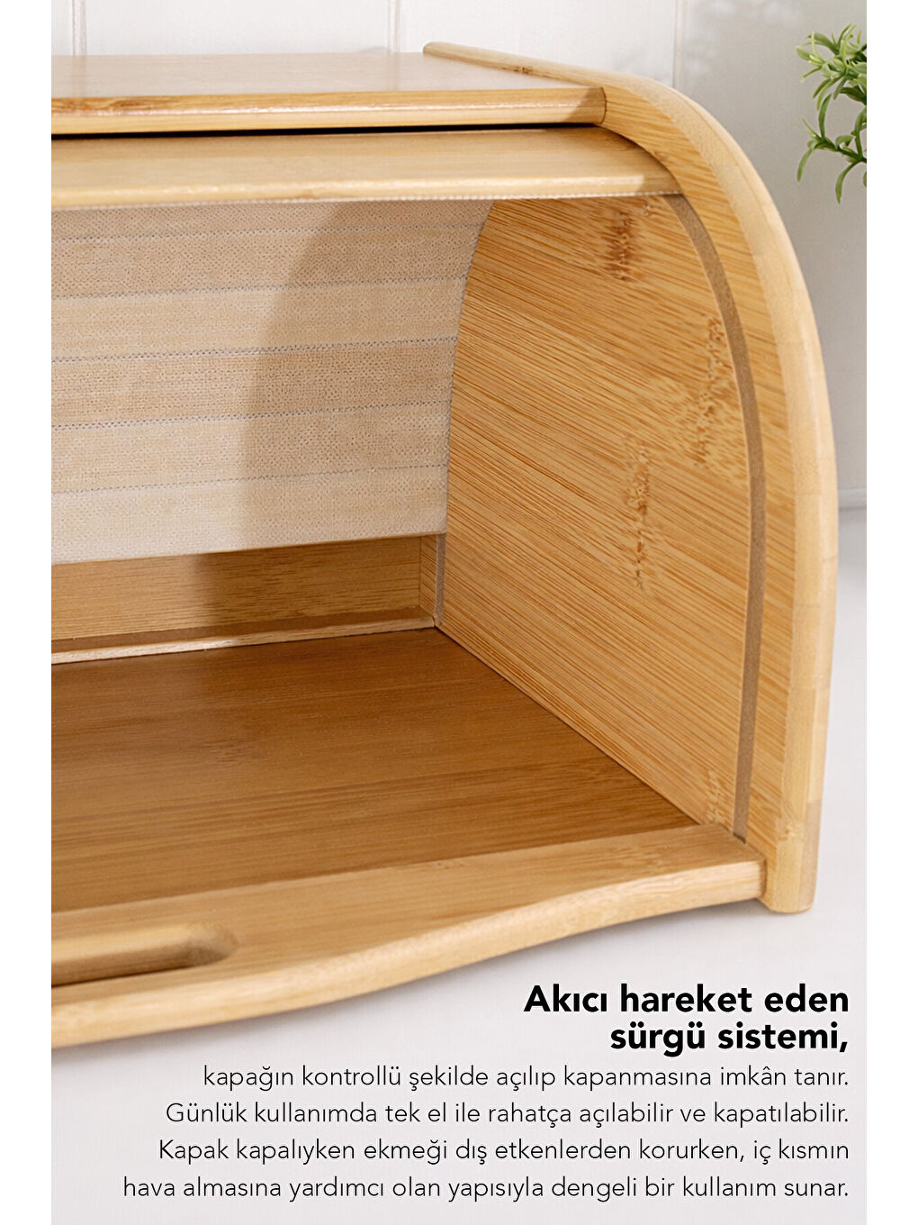 Bej Kayar Kapaklı Bambu Ekmeklik-1