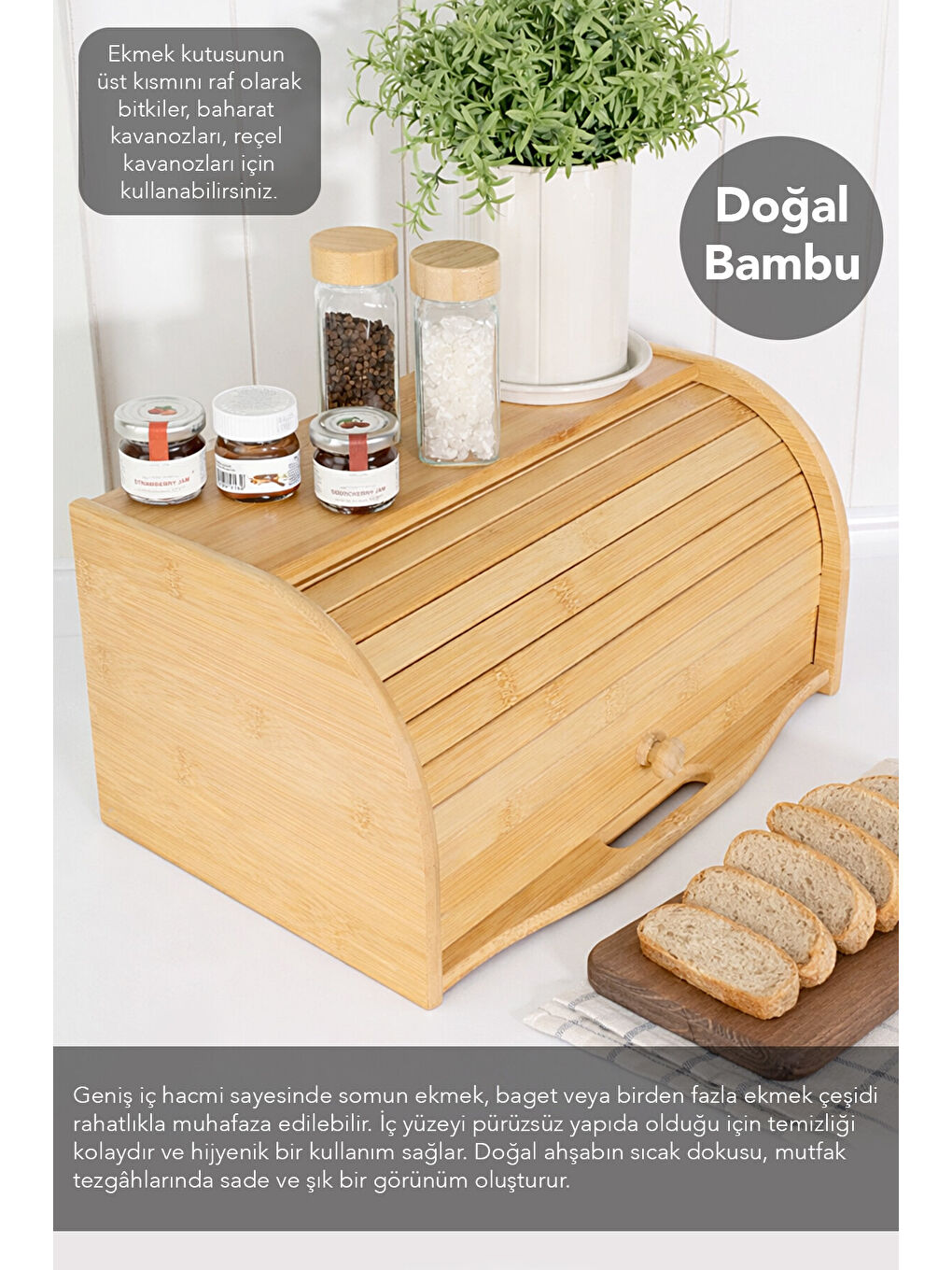 Bej Kayar Kapaklı Bambu Ekmeklik-2