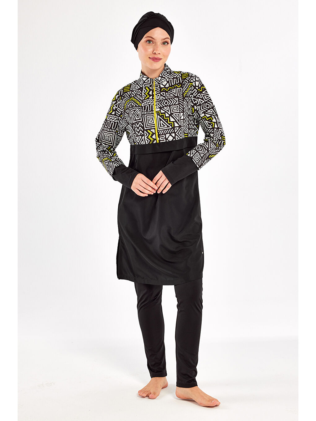 Spor Elastan Tam Kapalı Tesettür Mayo Jules 1407 Siyah-4
