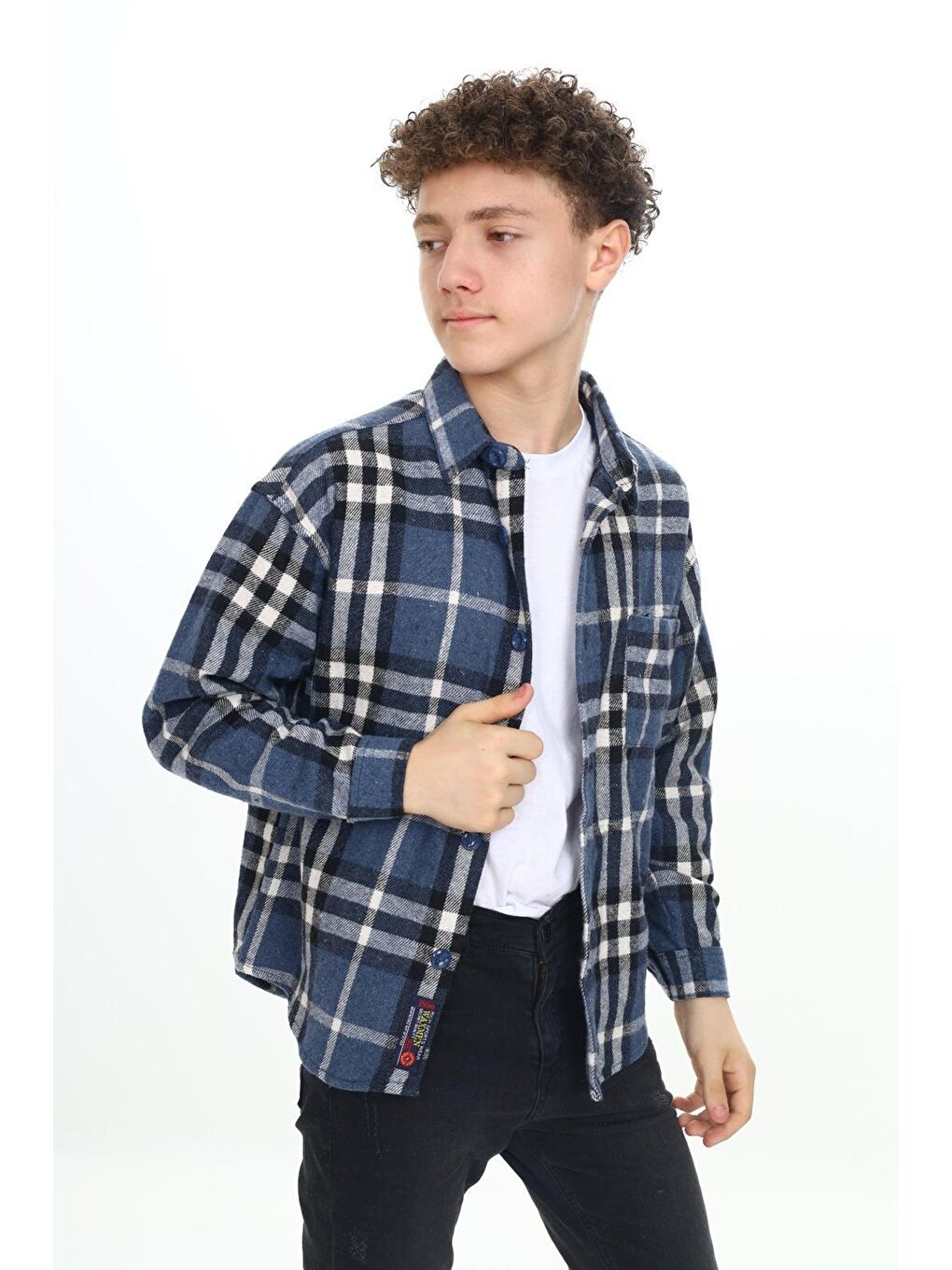 İndigo Erkek Çocuk Ekose Desenli Oduncu Gömlek P2001-1