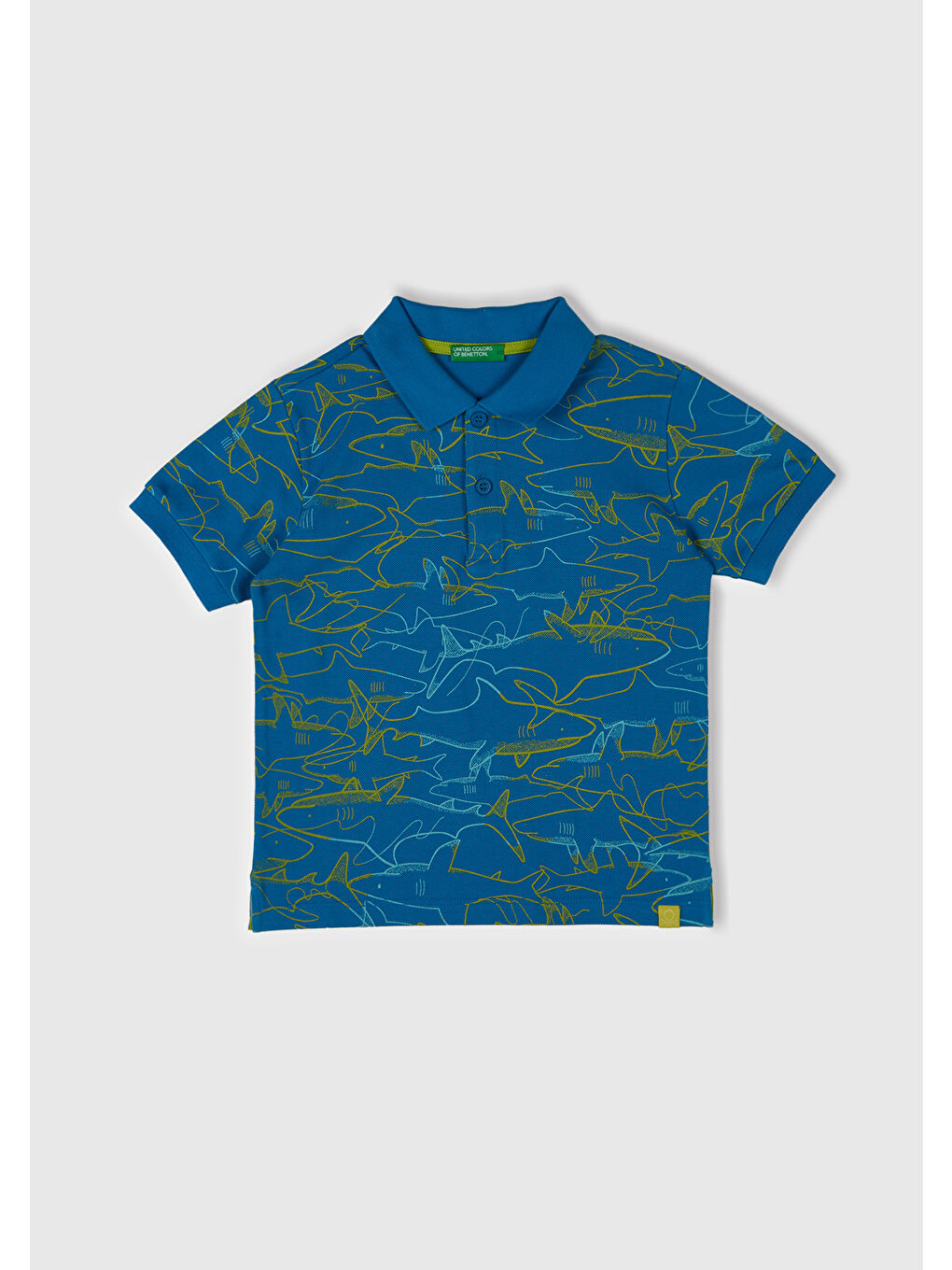 Erkek Çocuk Saks Mavi Desenli Logo Etiketli Polo T-Shirt