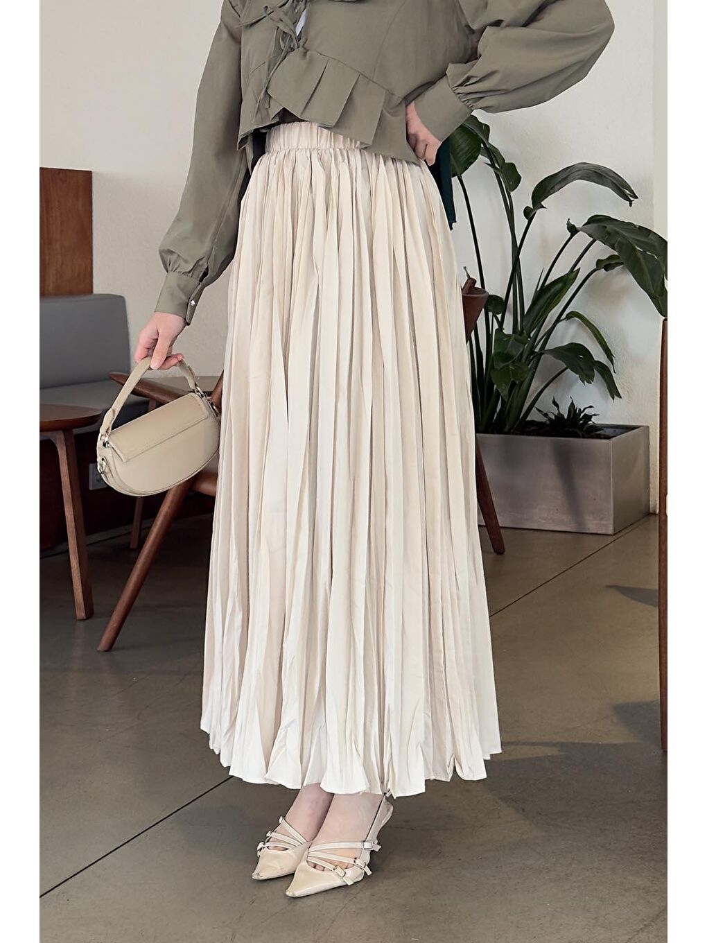 Bej Kraşlı Tesettür Etek Taş-1