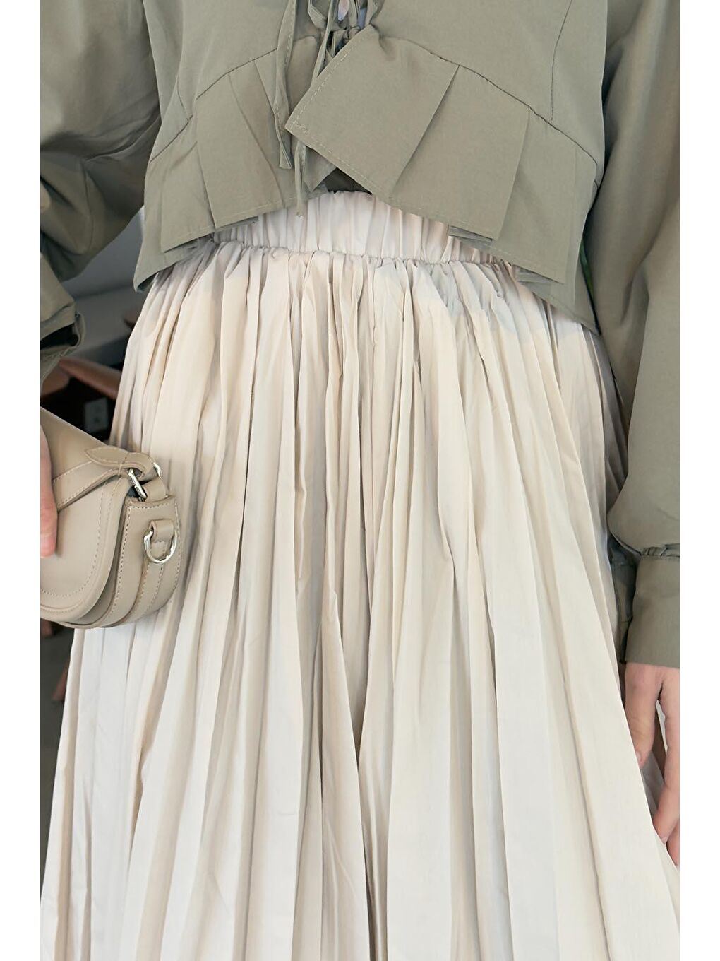 Bej Kraşlı Tesettür Etek Taş-2