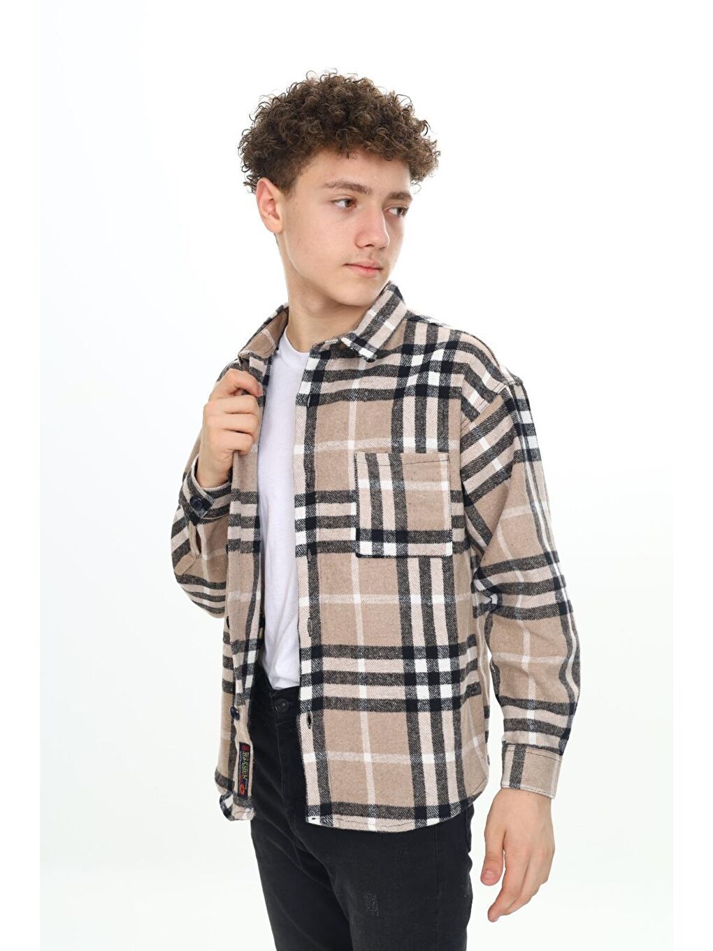 Kahverengi Erkek Çocuk Ekose Desenli Oduncu Gömlek P2001