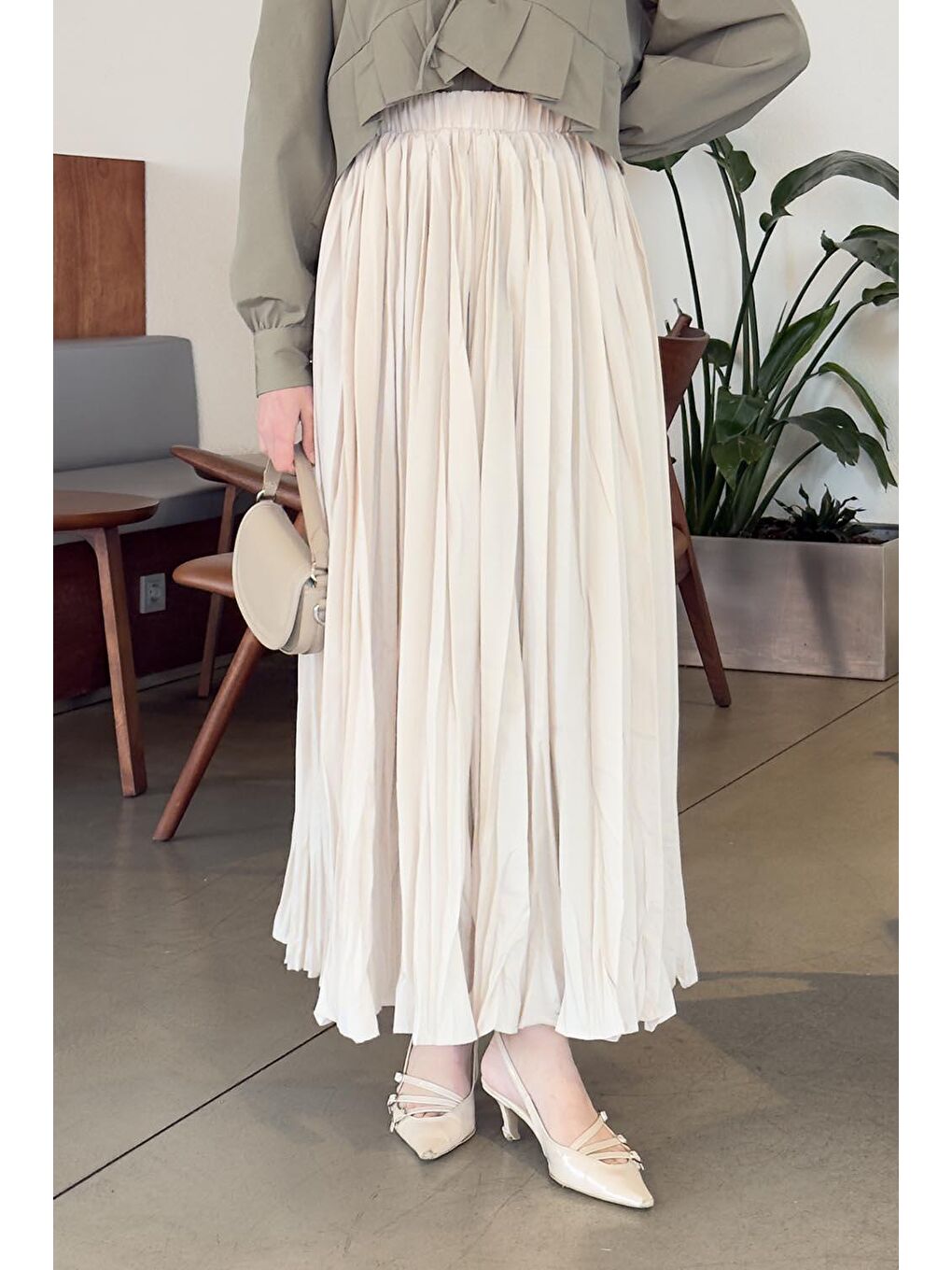 Bej Kraşlı Tesettür Etek Taş-3