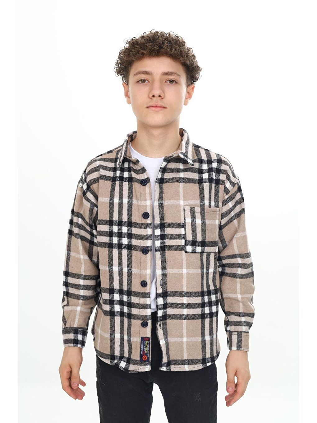 Kahverengi Erkek Çocuk Ekose Desenli Oduncu Gömlek P2001-1