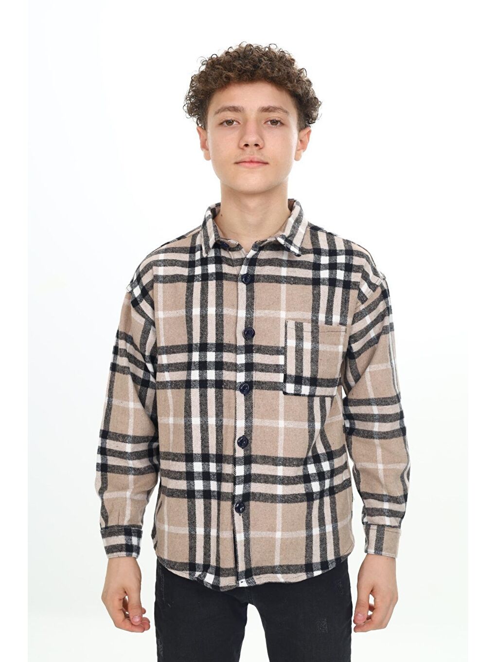 Kahverengi Erkek Çocuk Ekose Desenli Oduncu Gömlek P2001-2
