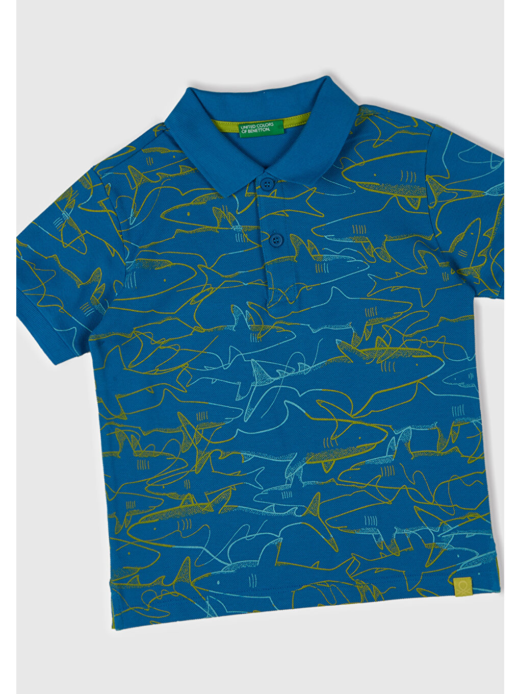 Erkek Çocuk Saks Mavi Desenli Logo Etiketli Polo T-Shirt-1