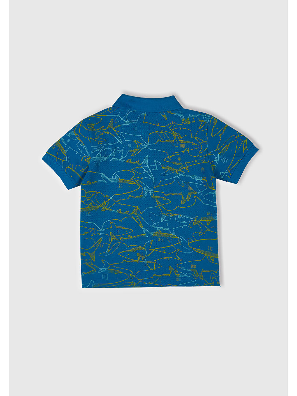 Erkek Çocuk Saks Mavi Desenli Logo Etiketli Polo T-Shirt-2