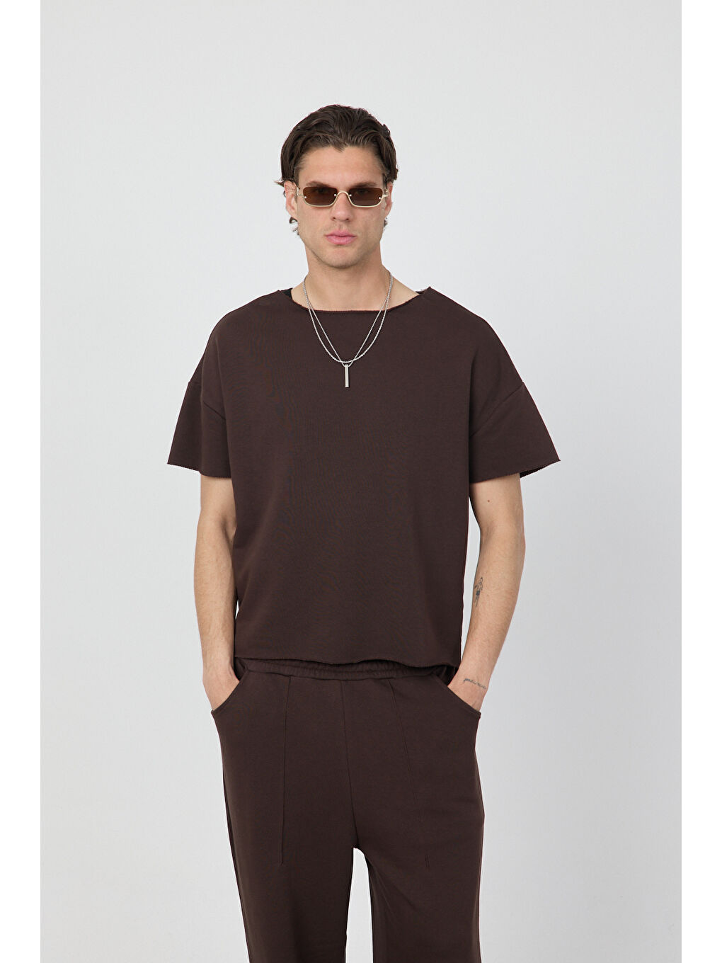 Erkek Blank Boxy Kahverengi Tişört-1