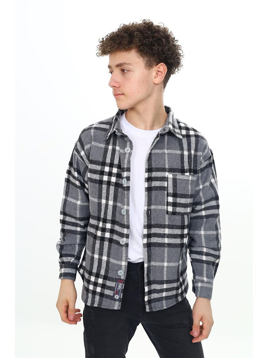 Gri Erkek Çocuk Ekose Desenli Oduncu Gömlek P2001