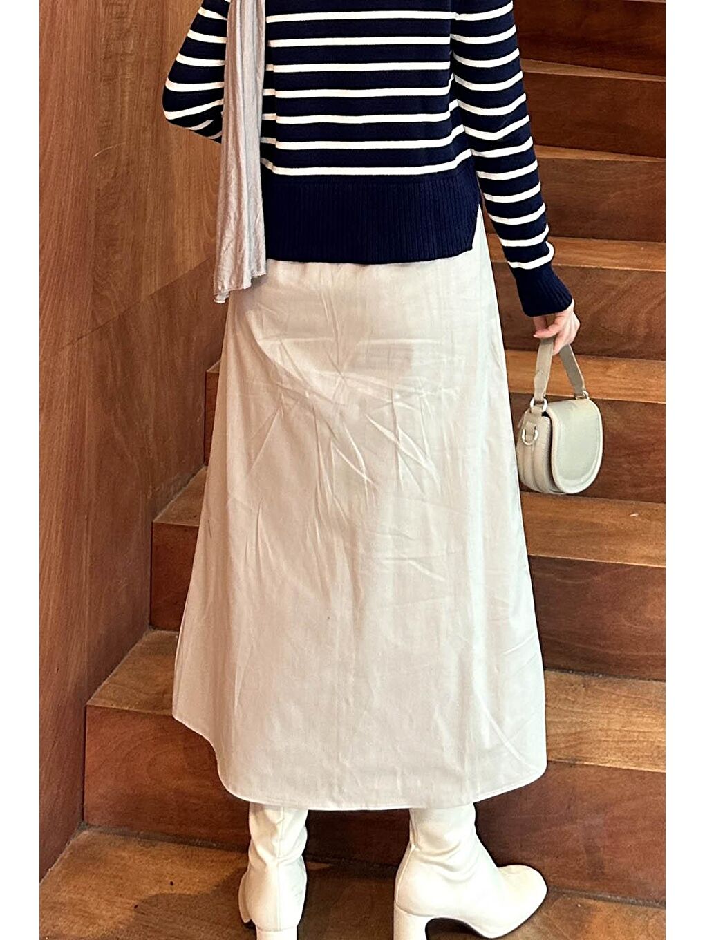 Bej Bel Lastikli Tesettür Etek Taş-3