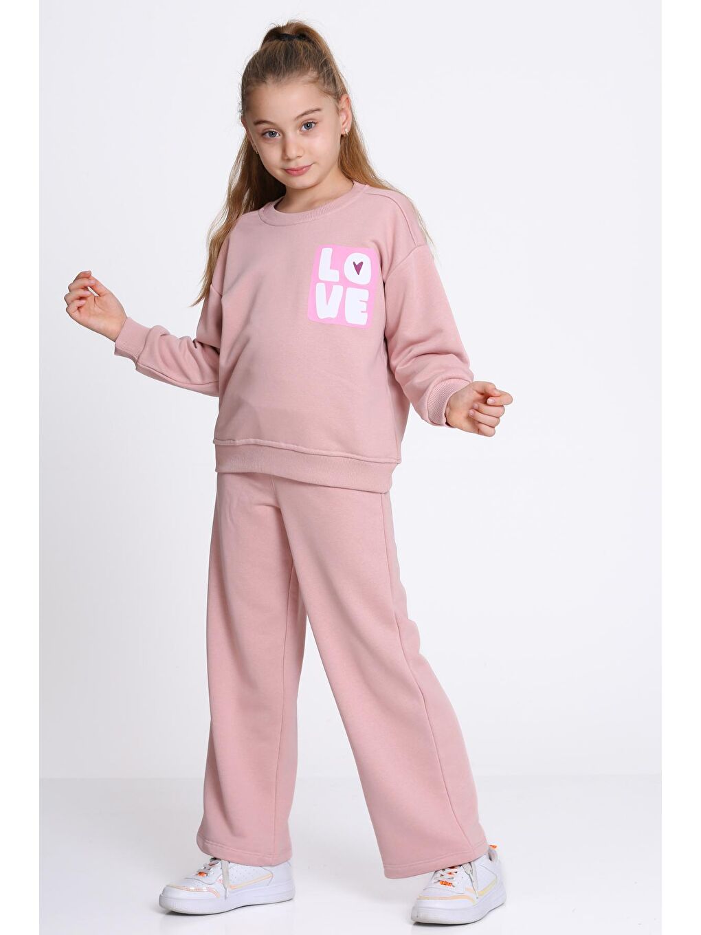 Kız Çocuk Pembe Love Baskı 5-9 Yaş Takım - 23303-4-1