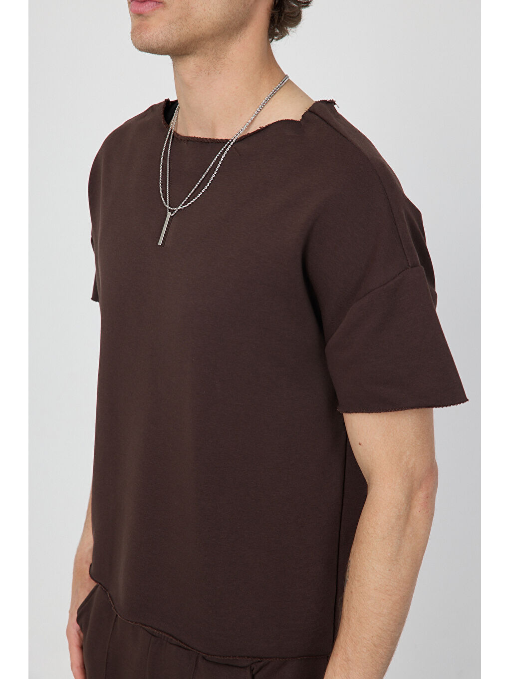 Erkek Blank Boxy Kahverengi Tişört-2