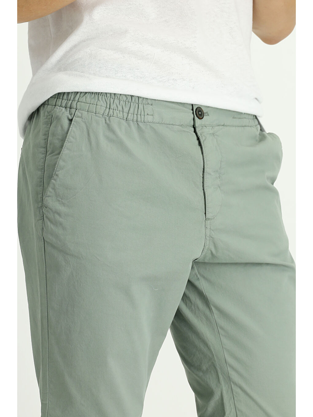 Yeşil Regular Fit Beli Lastikli Elastanlı Kanvas / Chino Pantolon-2