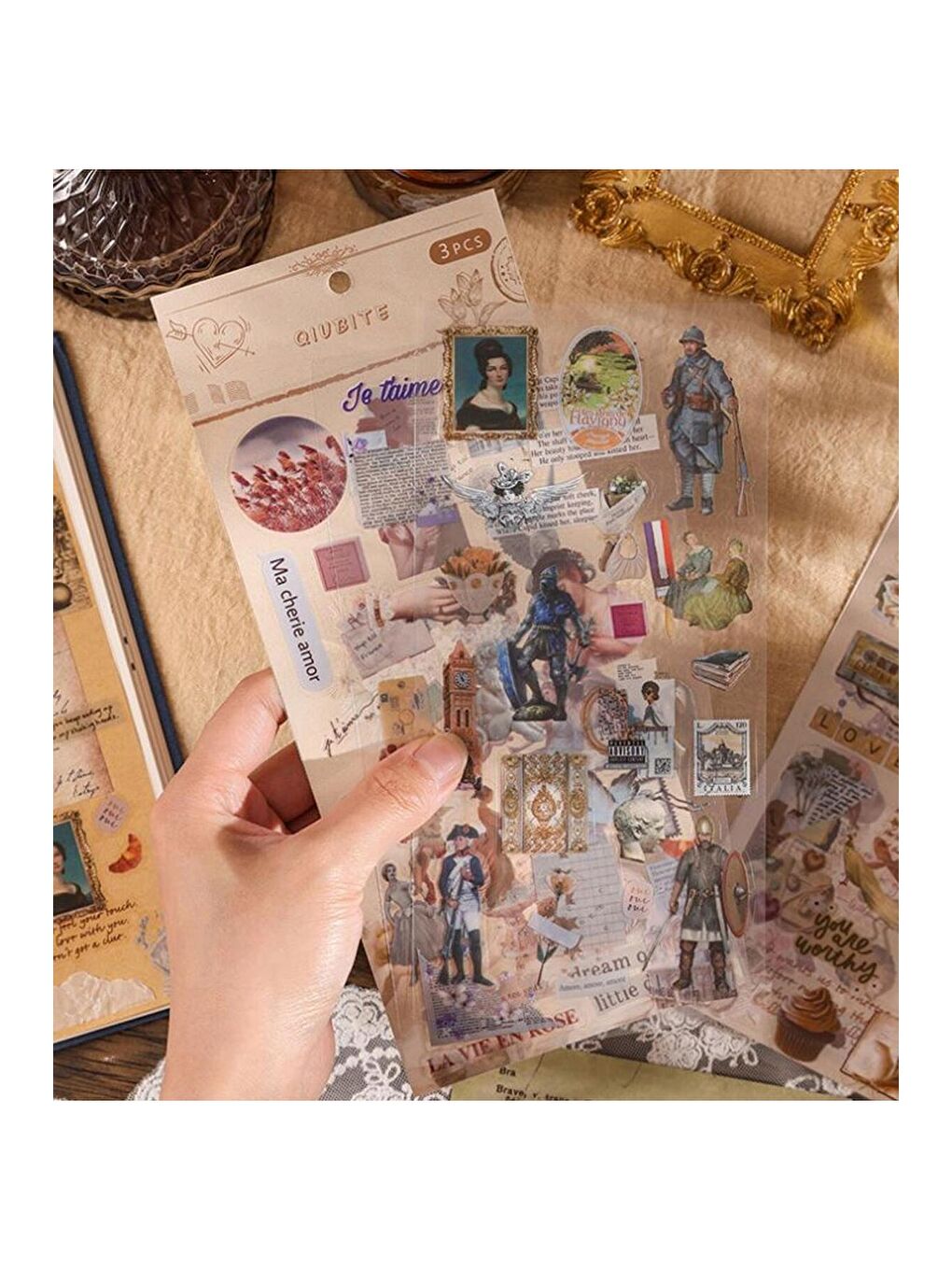 Vintage Temalı Sticker Seti – 3 Sayfa Scrapbook Etiketi-2