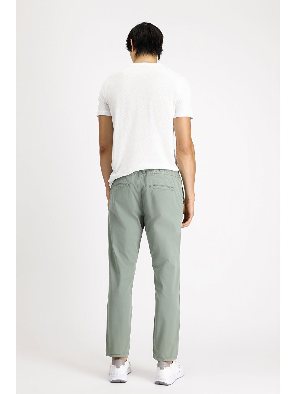 Yeşil Regular Fit Beli Lastikli Elastanlı Kanvas / Chino Pantolon-3