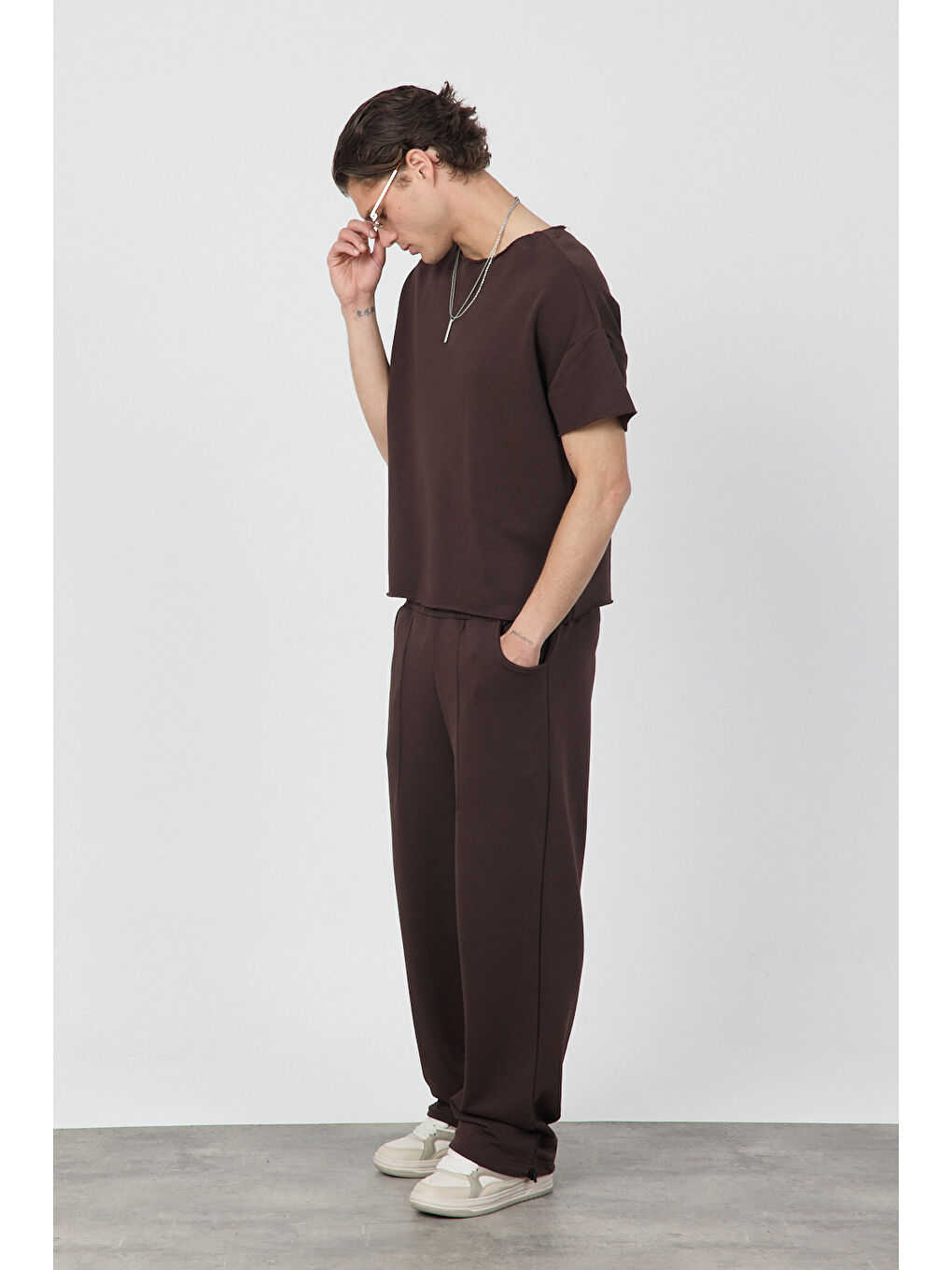 Erkek Blank Boxy Kahverengi Tişört-3