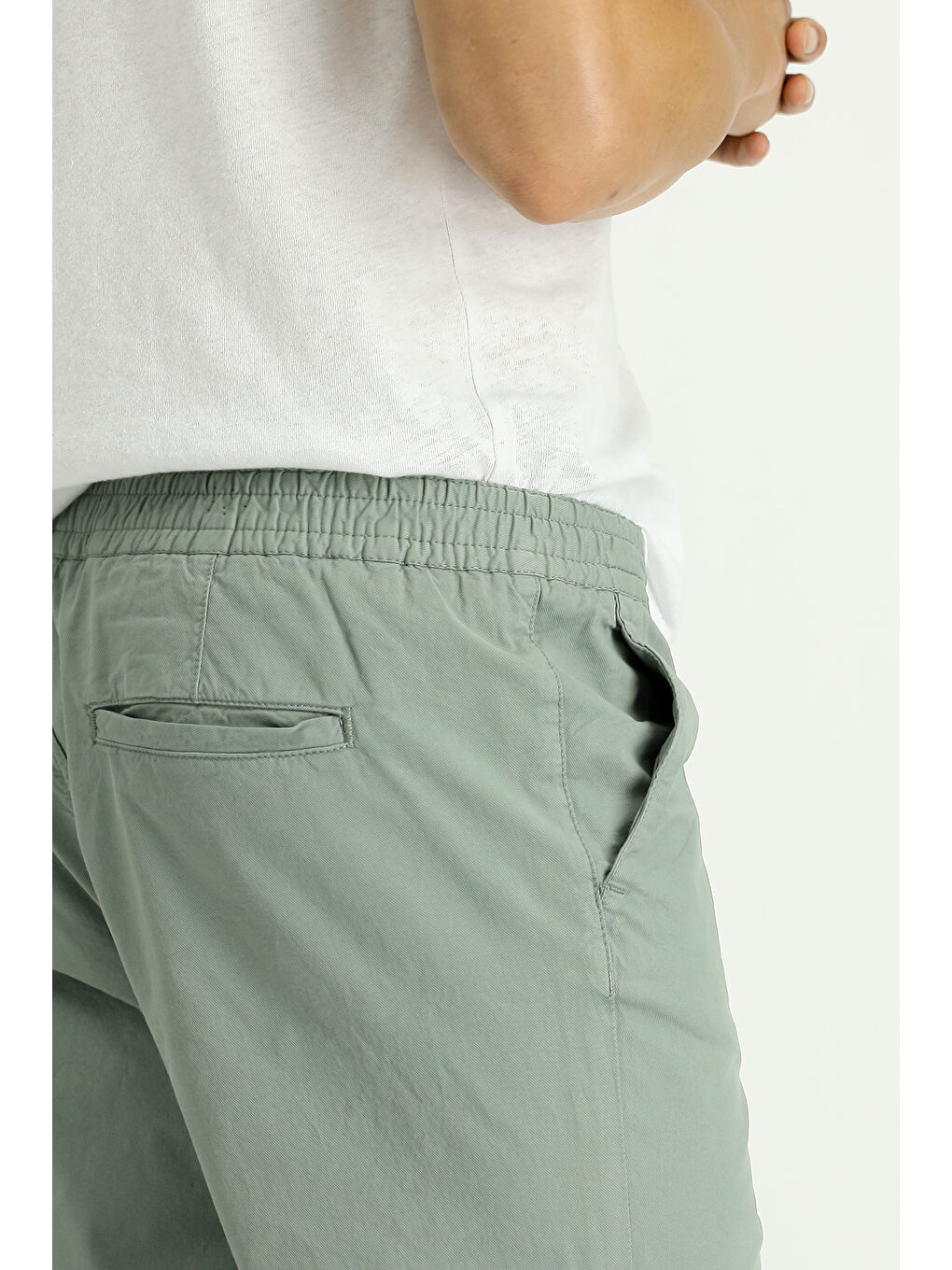 Yeşil Regular Fit Beli Lastikli Elastanlı Kanvas / Chino Pantolon-4