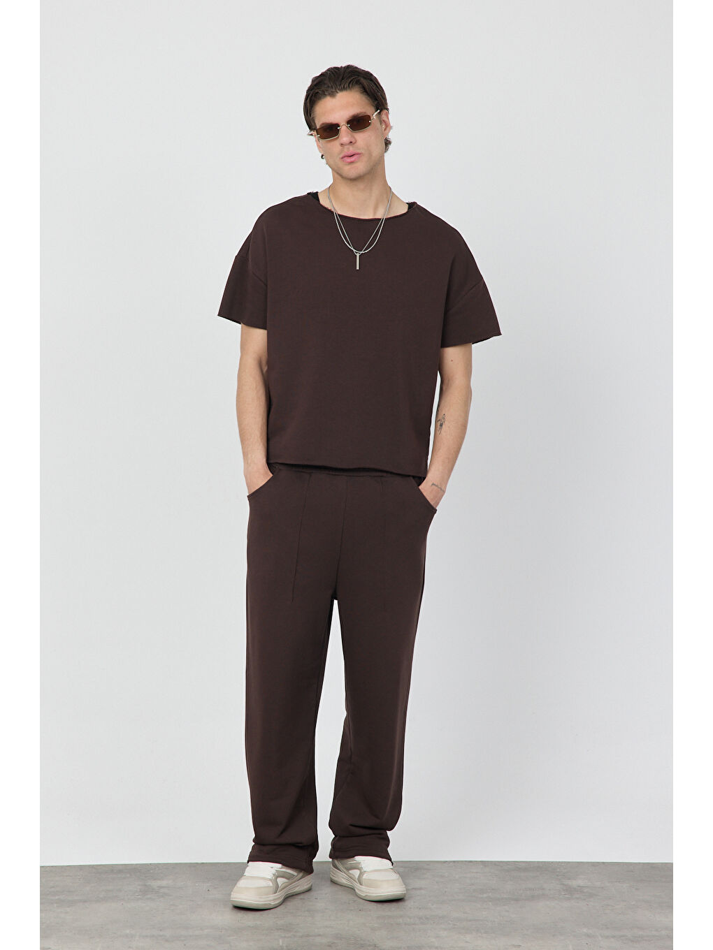 Erkek Blank Boxy Kahverengi Tişört-4