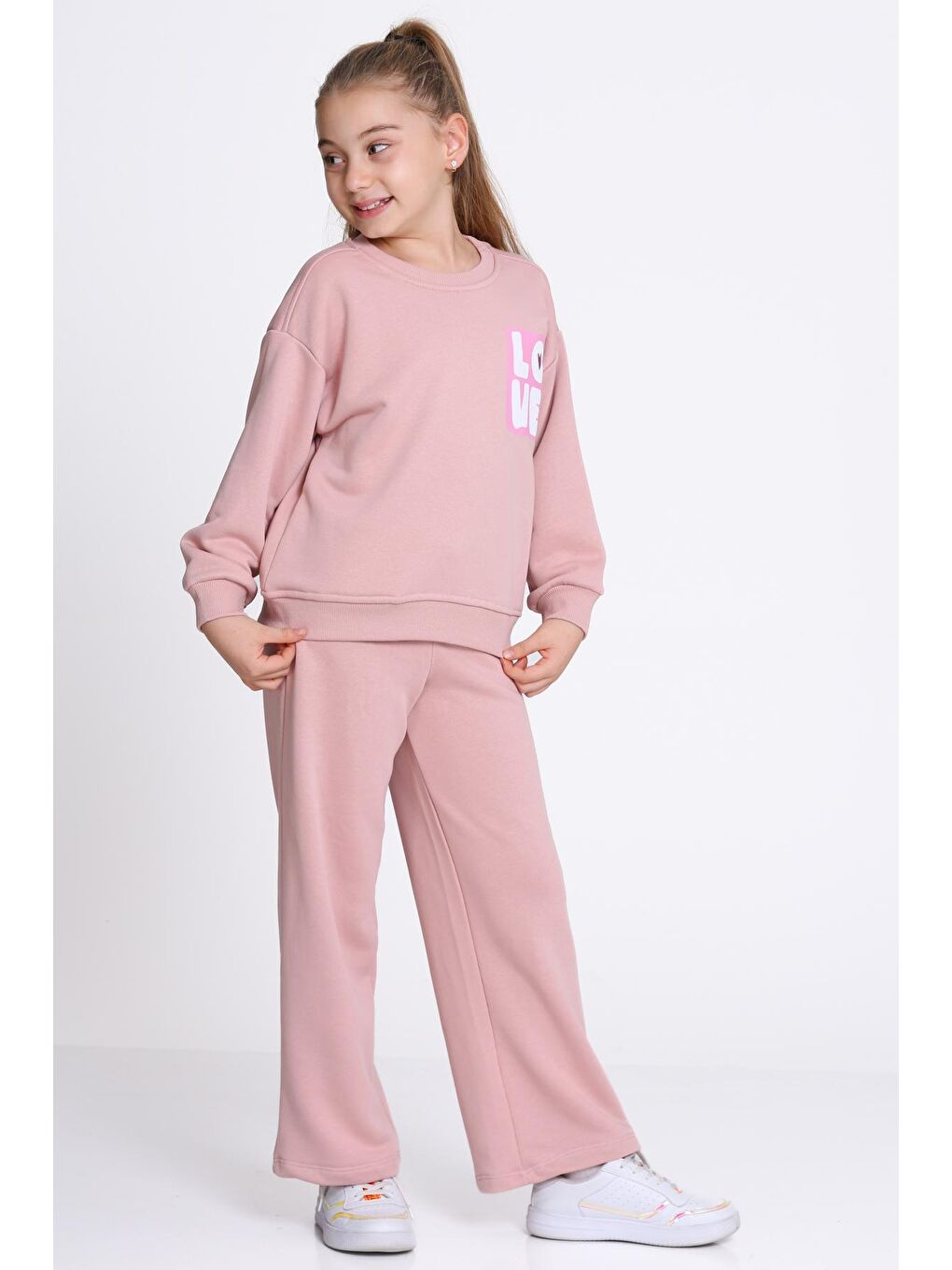 Kız Çocuk Pembe Love Baskı 5-9 Yaş Takım - 23303-4-2