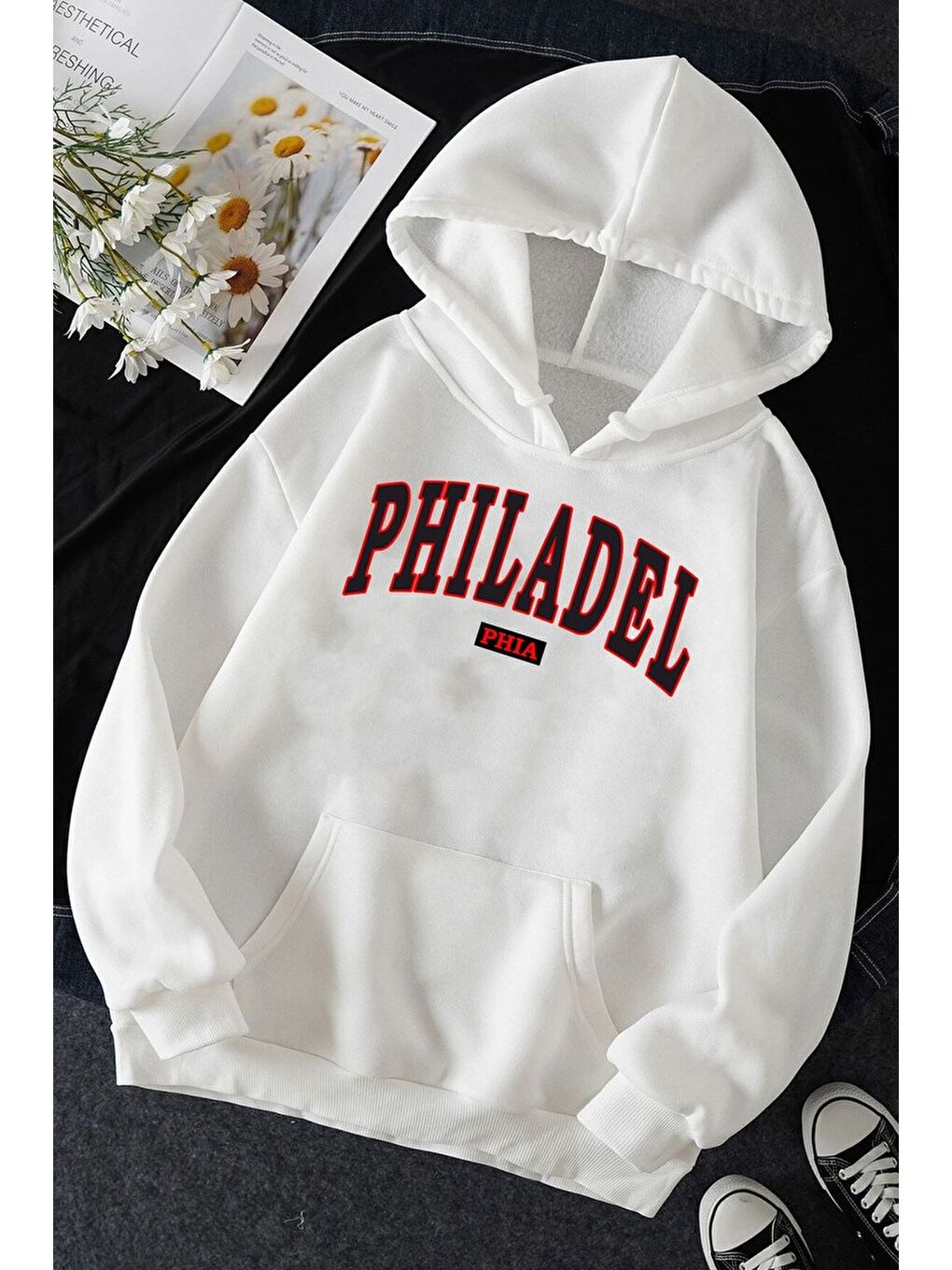 uyguntarz Beyaz Unisex Philadelphia Baskılı Sweatshirt