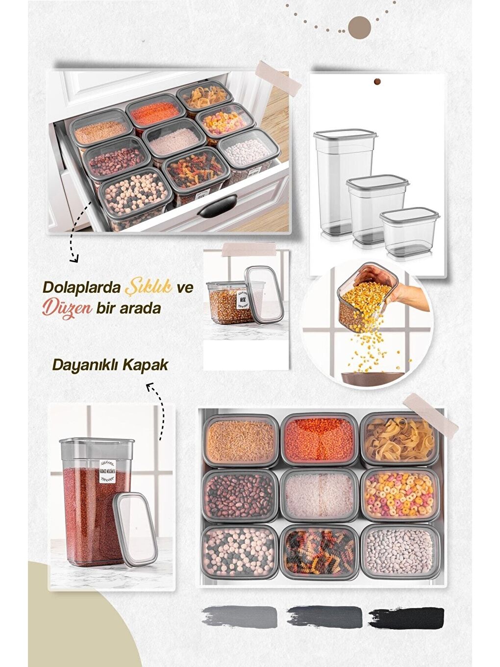 Antrasit 24'lü Dikdörtgen Erzak Saklama Kabı-2