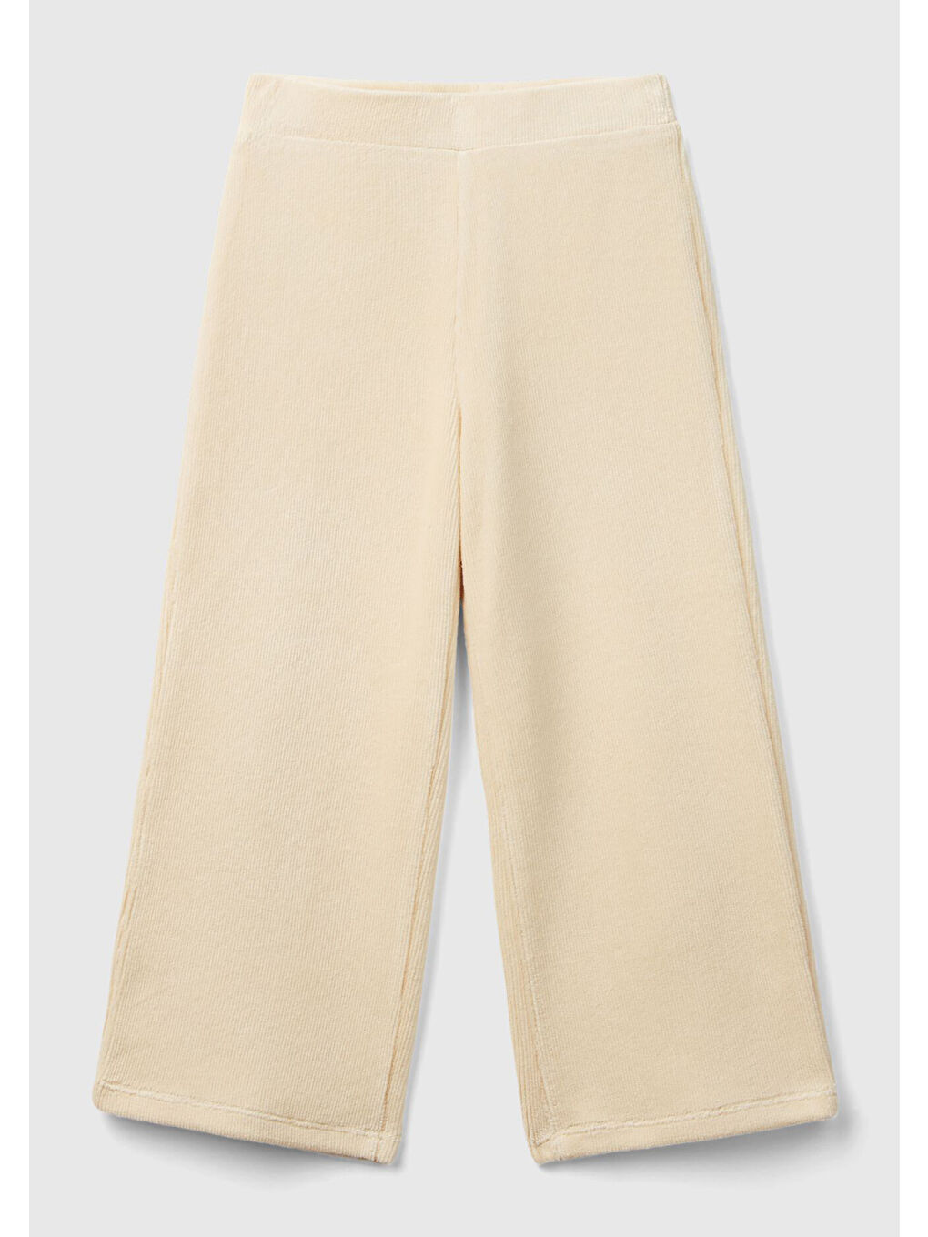 Kız Çocuk Ekru Arkası Logo İşlemeli Geniş Paça Pantolon