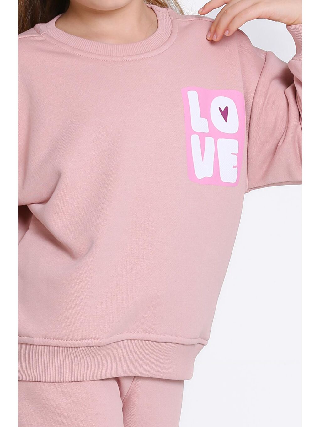 Kız Çocuk Pembe Love Baskı 5-9 Yaş Takım - 23303-4-3