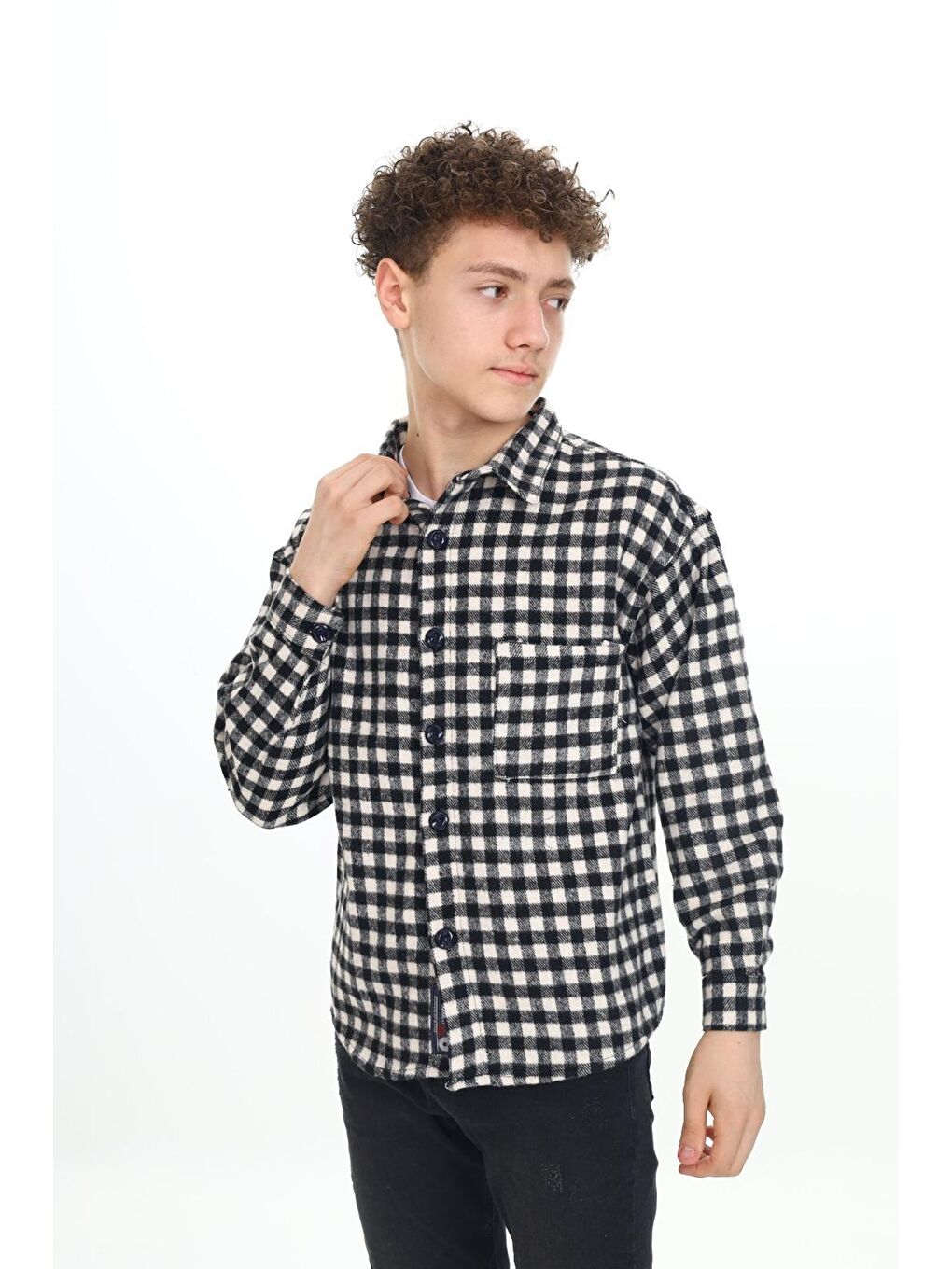 Beyaz Erkek Çocuk Ekose Desenli Oduncu Gömlek P2000-1