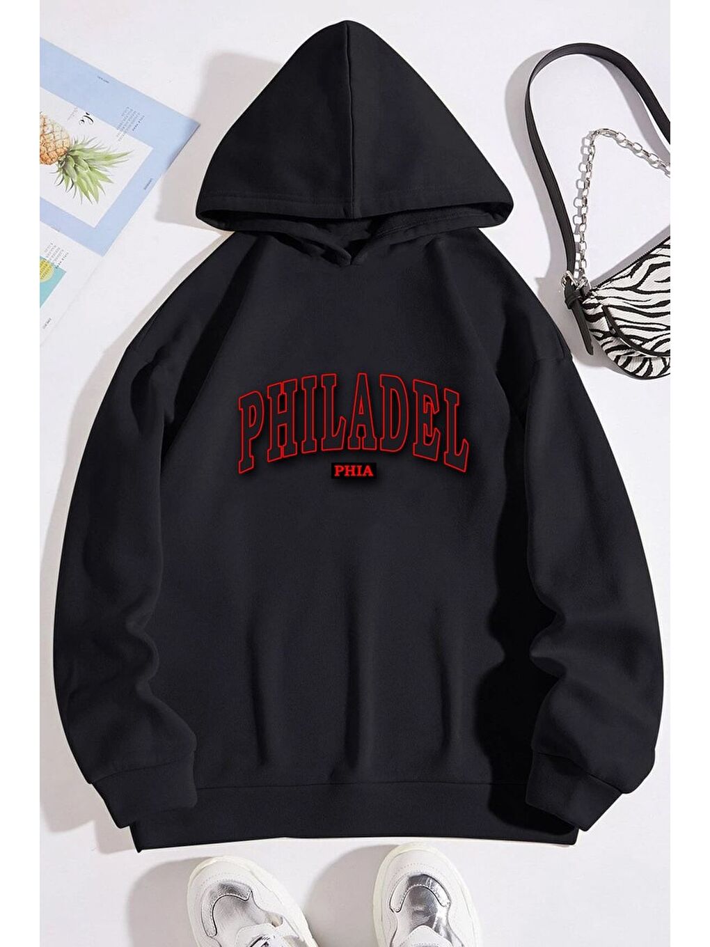 uyguntarz Siyah Unisex Philadelphia Baskılı Sweatshirt