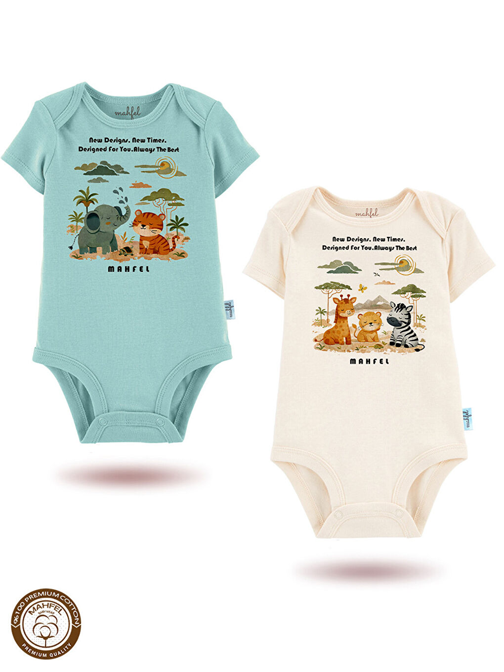 Gri 2'Li %100 Pamuklu Organik Baskılı Kısa Kollu Çıtçıtlı Bebek Body Zıbın 883-884