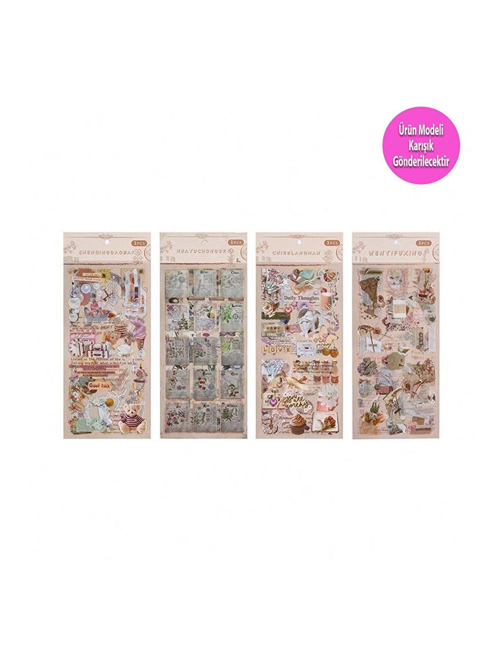Vintage Temalı Sticker Seti – 3 Sayfa Scrapbook Etiketi-4