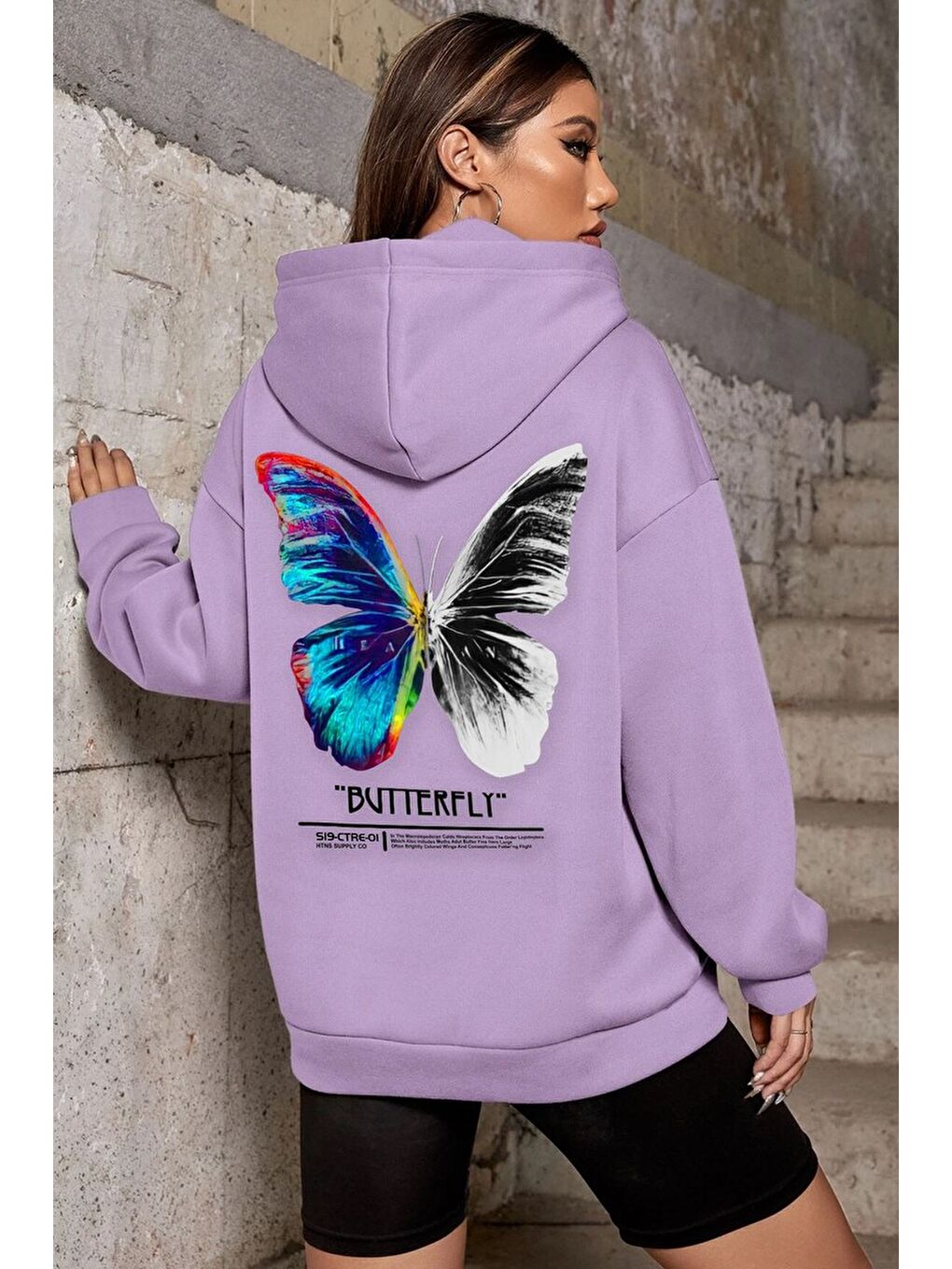 uyguntarz Lila Unisex Butterfly Sırt Baskılı Sweatshirt