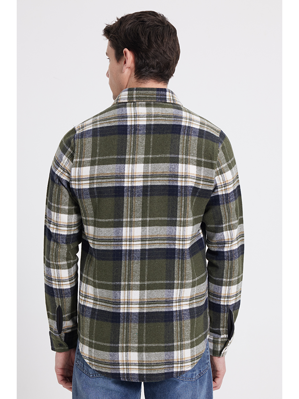 Haki Erkek Slim Fit Dar Kesim Kareli Kışlık Oduncu Gömlek-5