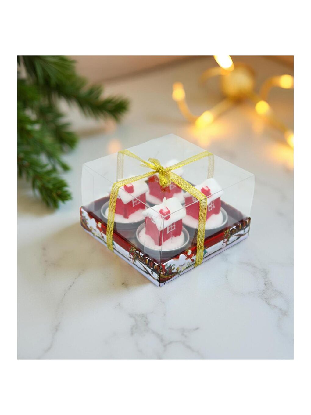 Kırmızı 4'lü Yılbaşı Temalı Dekoratif Mum Seti