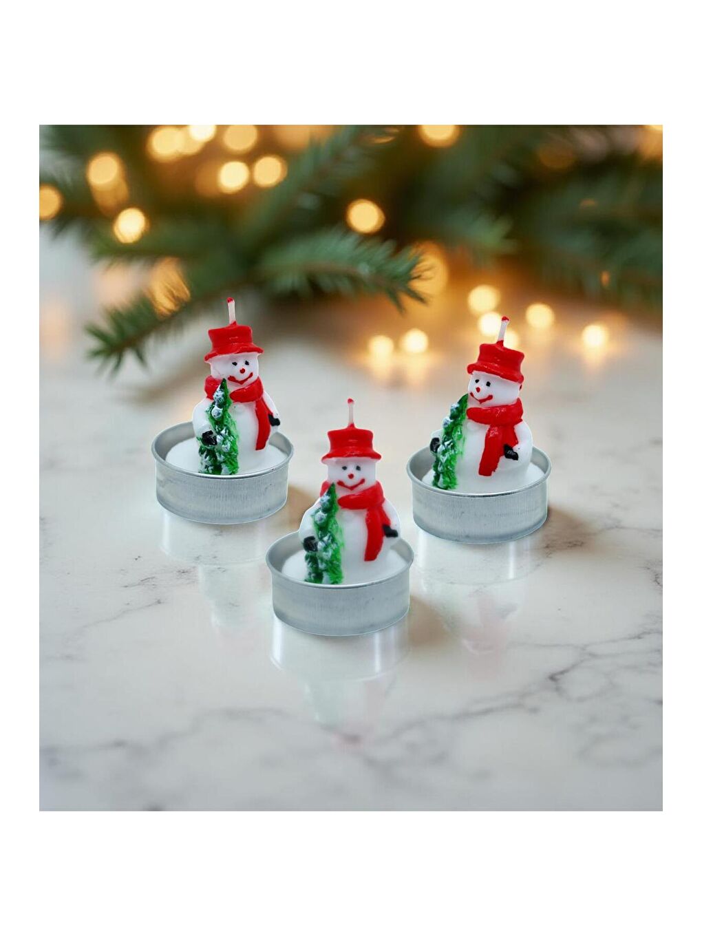 Beyaz 4'lü Yılbaşı Temalı Dekoratif Mum Seti-1