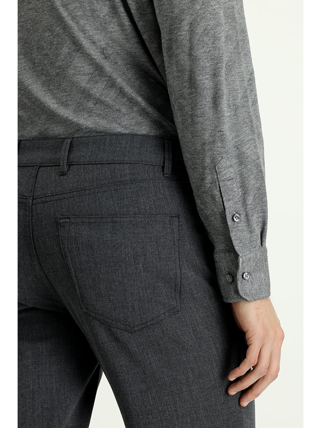 Gri Slim Fit Dar Kesim Yünlü Klasik Kumaş Pantolon-5