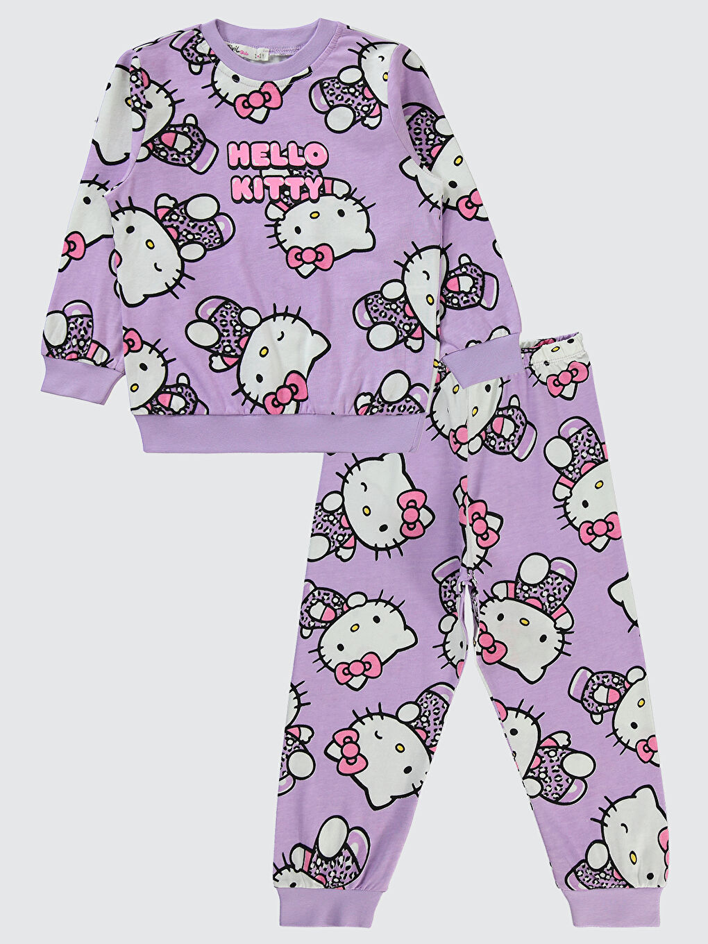 Civil Mor Hello Kitty Kız Çocuk Pijama Takımı 2-5 Yaş Dijital Lavanta