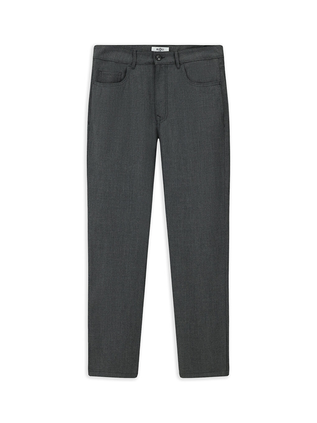 Gri Slim Fit Dar Kesim Yünlü Klasik Kumaş Pantolon-6