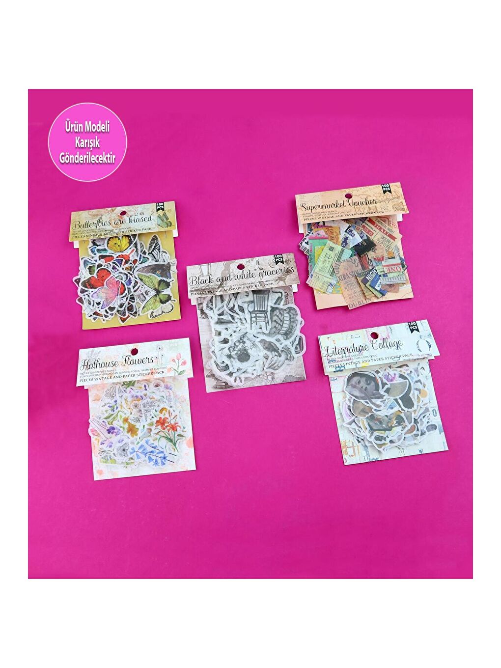 Scrapbook Uyumlu 100'lü Retro Sticker Paketi – Vintage Tarz Bm-1777