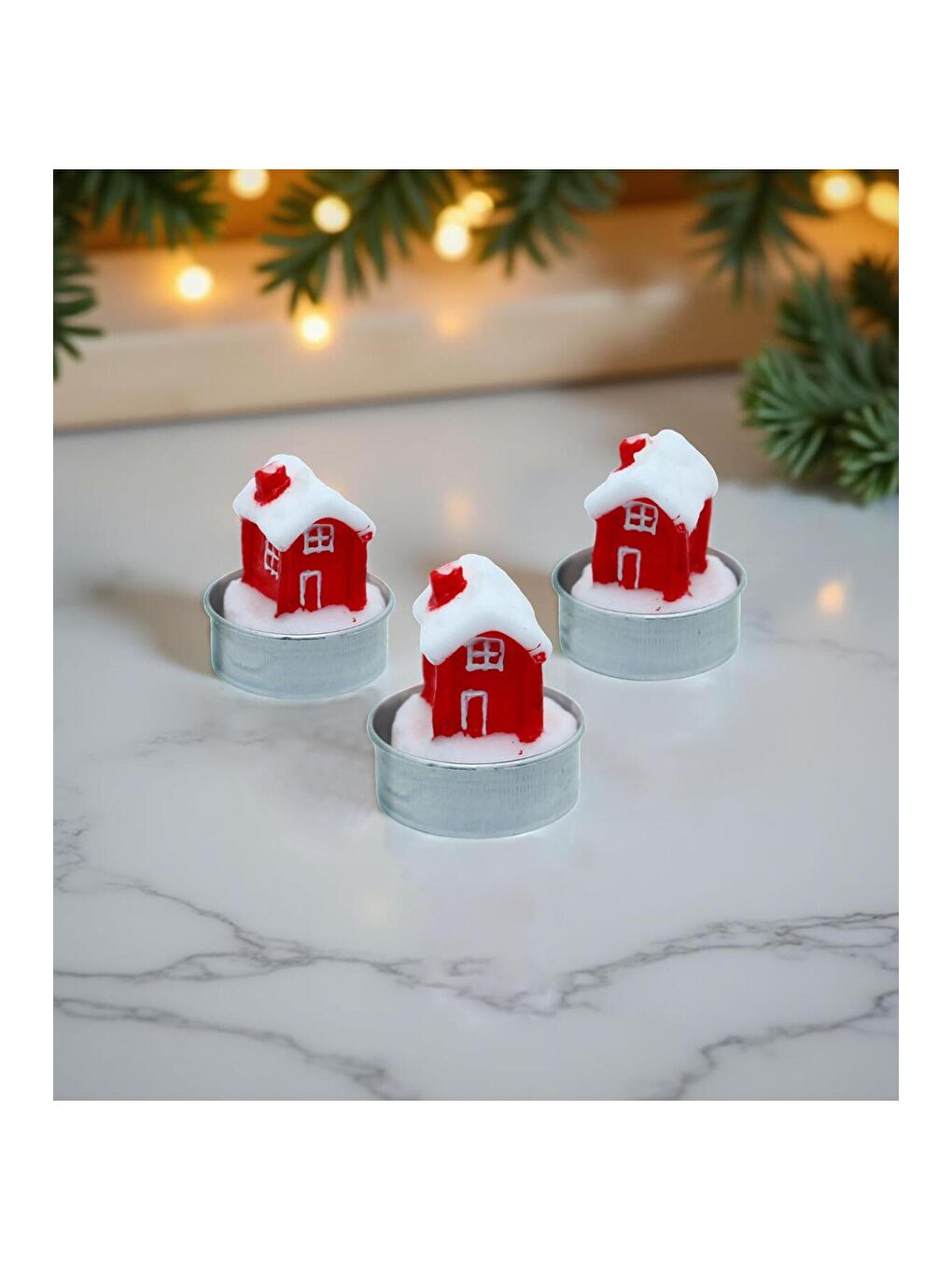 Kırmızı 4'lü Yılbaşı Temalı Dekoratif Mum Seti-1
