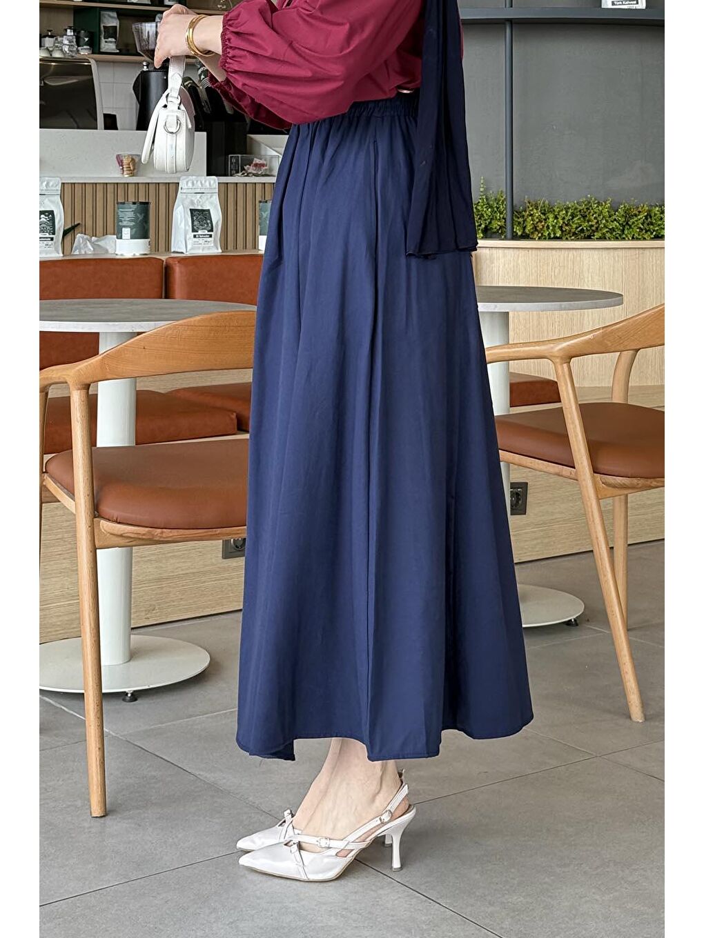 Cep Detaylı Keten Etek Lacivert-3