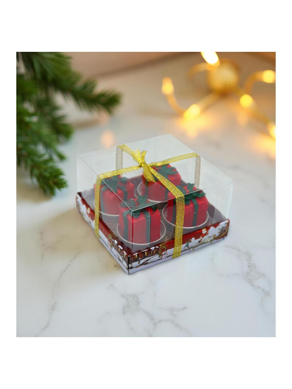 Kırmızı 4'lü Yılbaşı Temalı Dekoratif Mum Seti