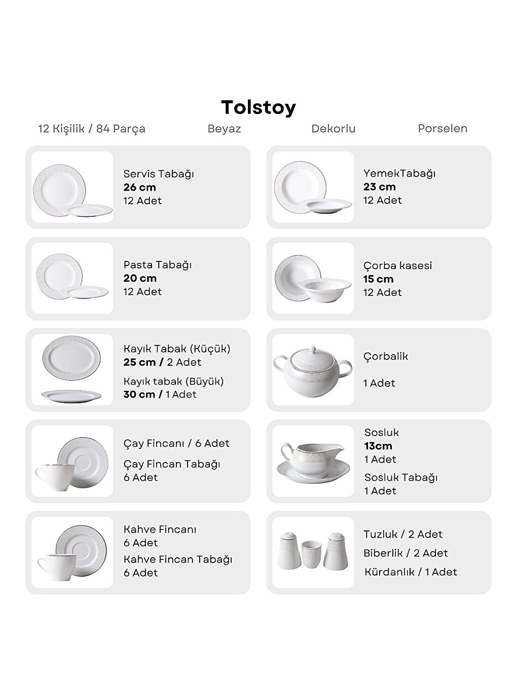 Ekru Tolstoy 84 Parça 12 Kişilik Yemek Takımı 5105-4