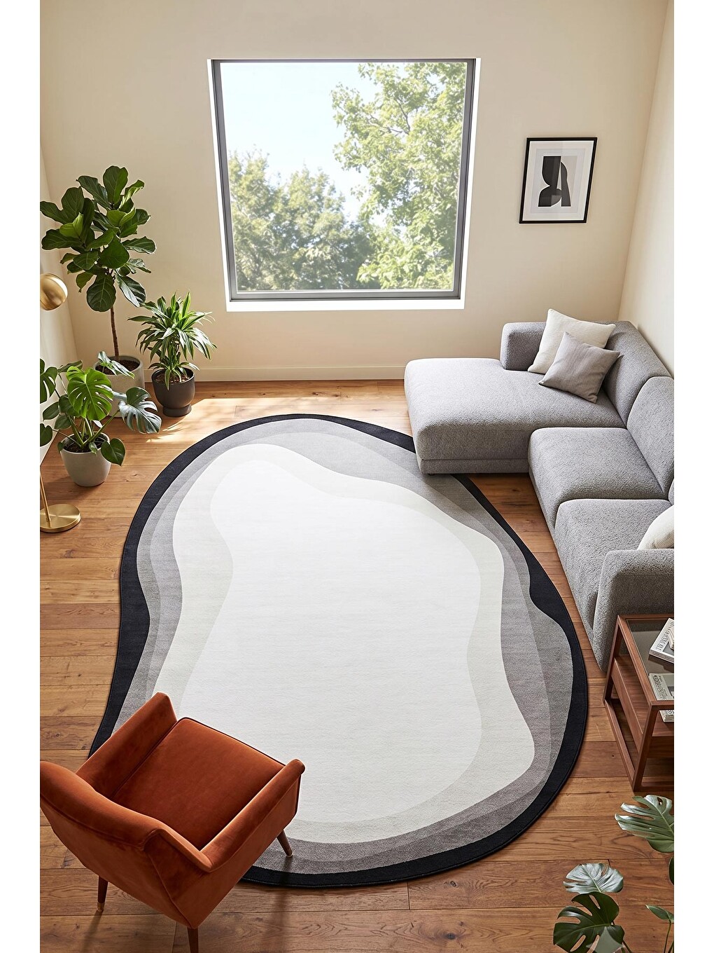 Gri Modern Dekoratif Halı – Makinada Yıkanabilir, Kaymaz Taban, İnce Lazer Kesim Halı-2
